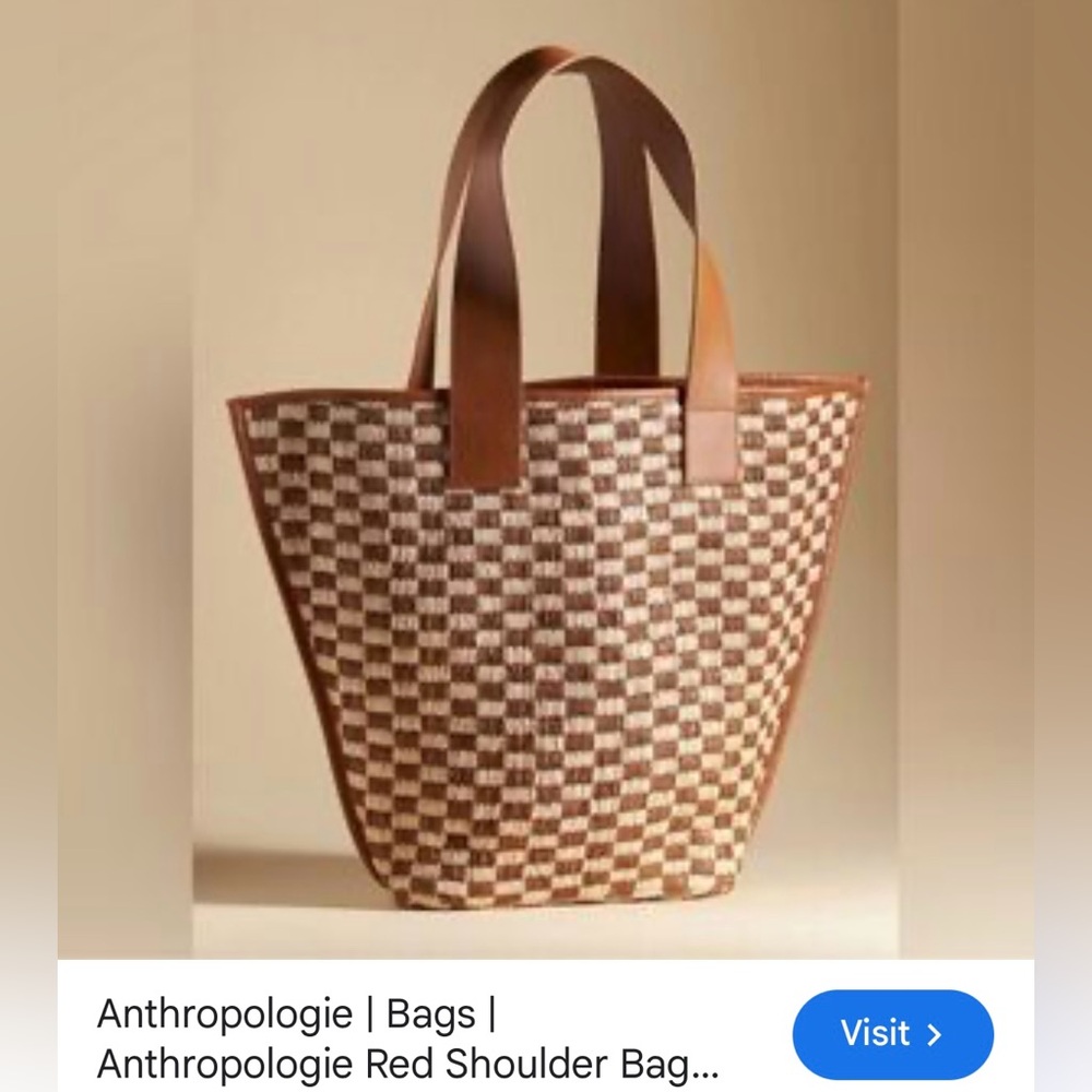 Anthropologie Tan and Cream Checkered Shoulder Bag